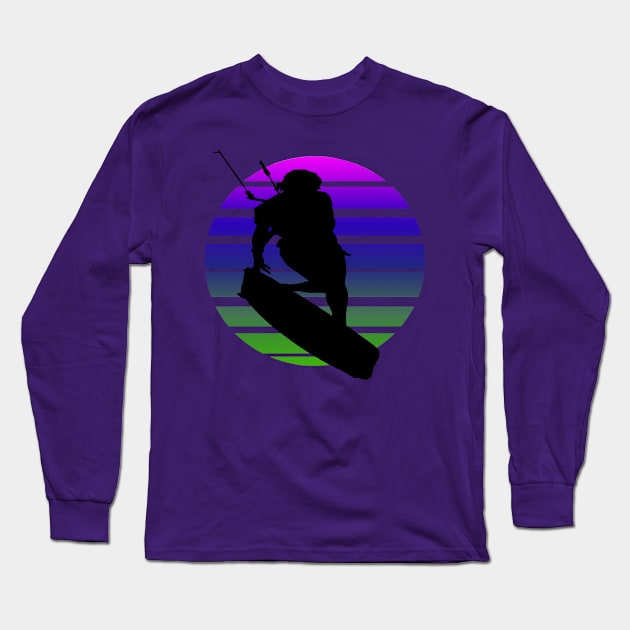 Kitesurfing Female Rider Silhouette Retro Sunset Long Sleeve T-Shirt by taiche